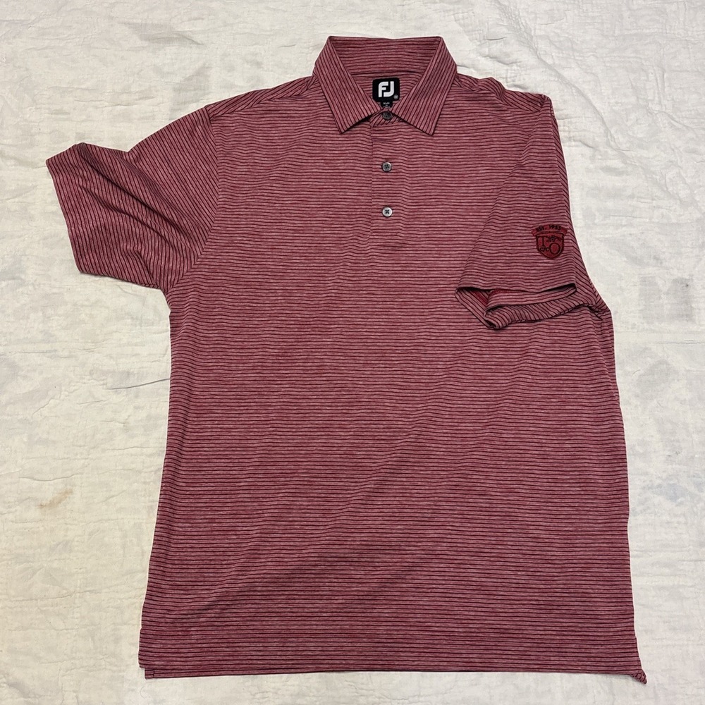 Footjoy Mens Size M Golf Polo Shirt Striped Red Navy T O Country Club